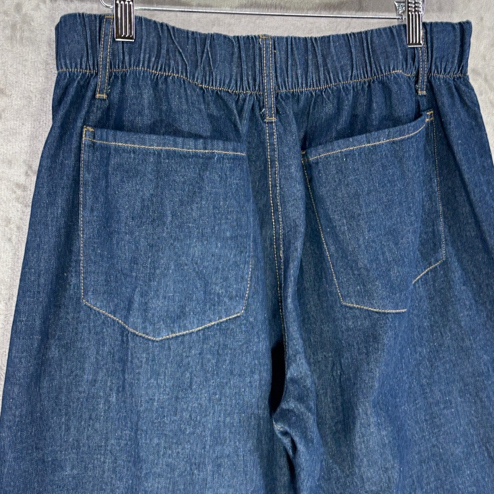 Zara Dark Denim Elastic Waist Wide Leg Light Weight Jeans Size 10 - Picture 8 of 9